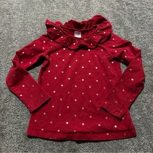 Hanna Anderson polka dot long sleeve shirt with high neck size 8 red and gold